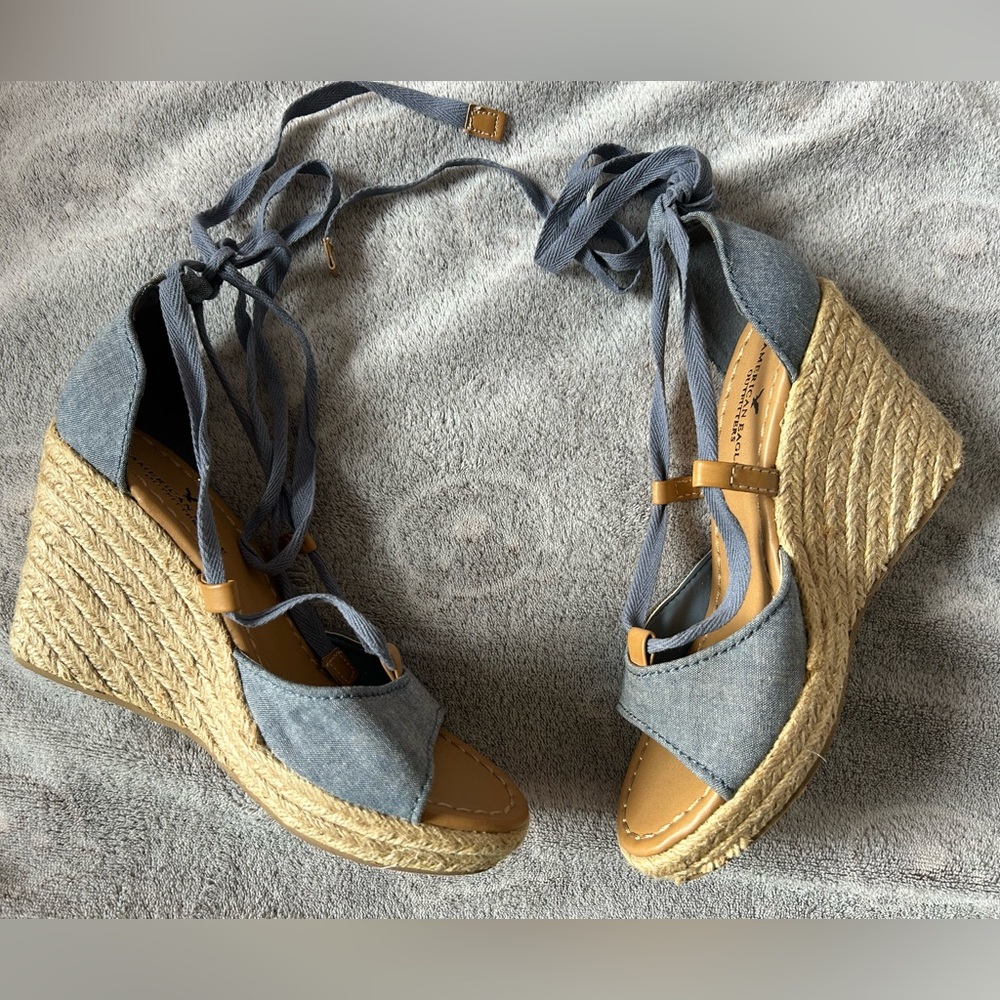 American Eagle Outfitters Blue Denim Espadrille Wedges